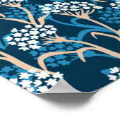 青い花のスケッチ模様 ポスター (角)