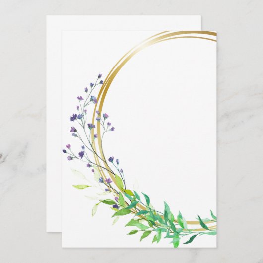 青い花のスプレーが施されたシンプルなデザイン 招待状 (正面/裏面)