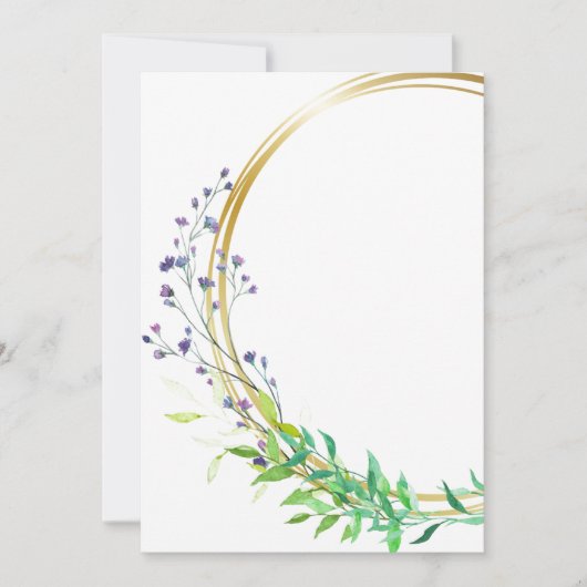 青い花のスプレー付きの無地デザイン 招待状 (正面)