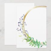 青い花のスプレー付きの無地デザイン 招待状 (正面/裏面)