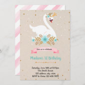 青い花のスワン誕生日 招待状 (正面/裏面)