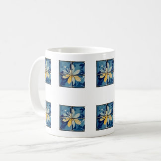 青い花のタイル模様 コーヒーマグカップ