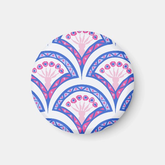 青い花のダマスク模様 マグネット (正面)
