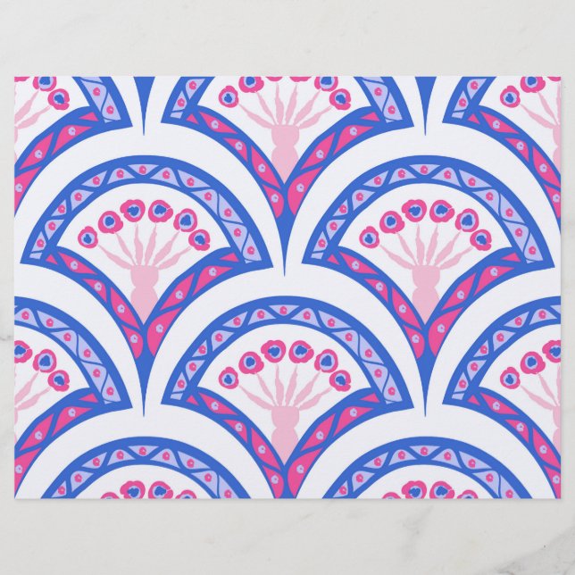 青い花のダマスク模様 レターヘッド (正面)