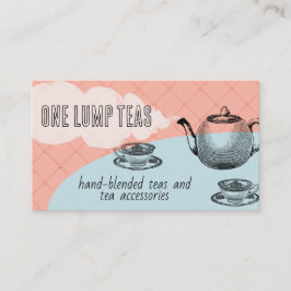 青い花のティーポットとティーカップビジネスカード 名刺