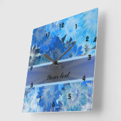 青い花のデイジーパターン スクエア壁時計 (傾斜)