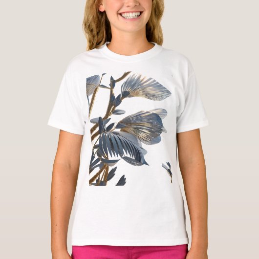 青い花のデザインの植物 Tシャツ (正面)