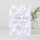 青い花のデザインの聖体拝領招待状 招待状 (スタンド正面)