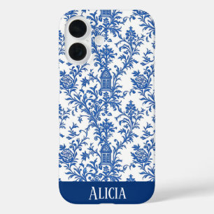 青い花のトイル iPhone 16ケース