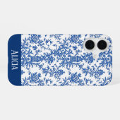 青い花のトワル・ド・ジュイ iPhone 16ケース (裏面横)