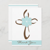 青い花のノートが付いているシンプルでコンテンポラリーな十字 ノートカード (正面/裏面)