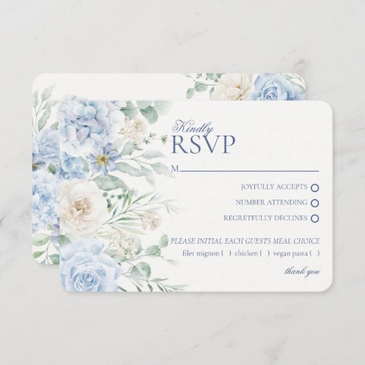 青い花のハイドランジアの botanical ウェディング　RSVP エンクロージャーカード (正面/裏面)