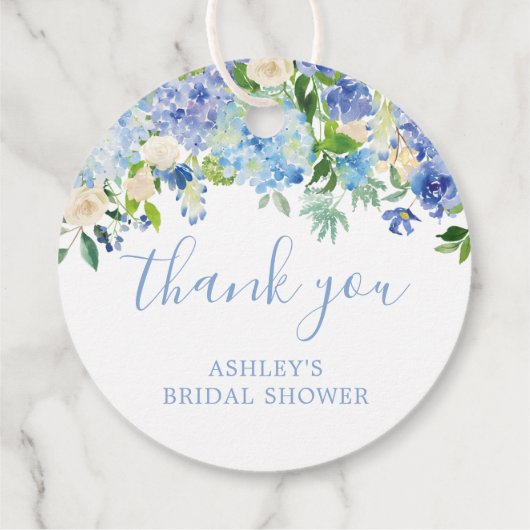 青い花のハイドランジア ブライダルシャワー 感謝 フェイバータグ (裏面)