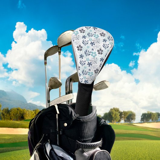 青い花のパターン ゴルフヘッドカバー
