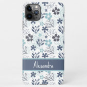 青い花のパターン iPhoneケース (裏面)