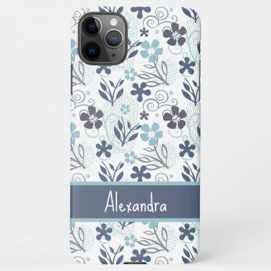 青い花のパターン iPhoneケース (裏面)