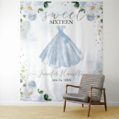 青い花のピンクのドレス スウィート16 背景 タペストリー (インサイチュ)