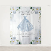 青い花のピンクのドレス スウィート16 背景 タペストリー (正面)