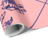 青い花のピンク ラッピングペーパー (ロールコーナー)