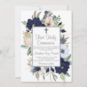 青い花のファーストコミュニオン 招待状 (正面)