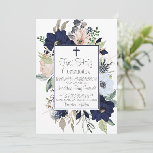 青い花のファーストコミュニオン 招待状 (スタンド正面)