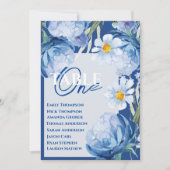 青い花のフローラ結婚テーブルの座席表 (正面)