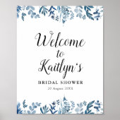 青い花のブライダルシャワーのウェルカムサイン ポスター (正面)