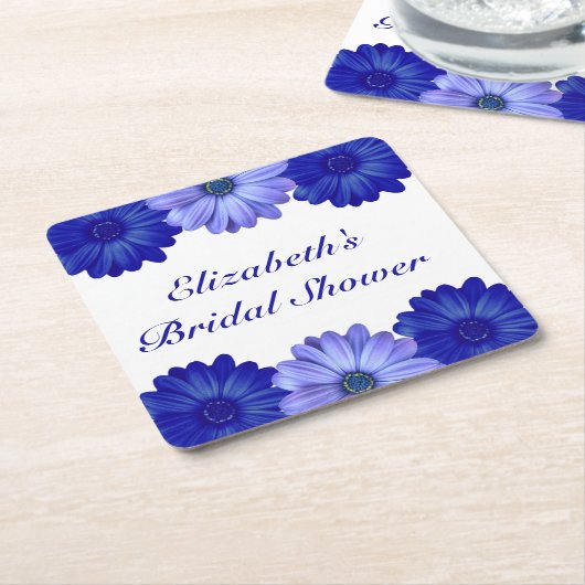青い花のブライダルシャワー スクエアペーパーコースター (アングル)