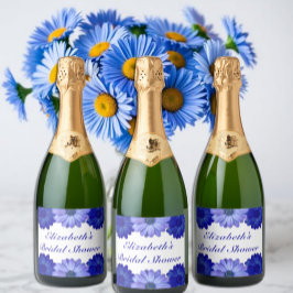 青い花のブライダルシャワー スパークリングワインラベル