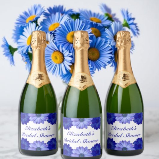 青い花のブライダルシャワー スパークリングワインラベル