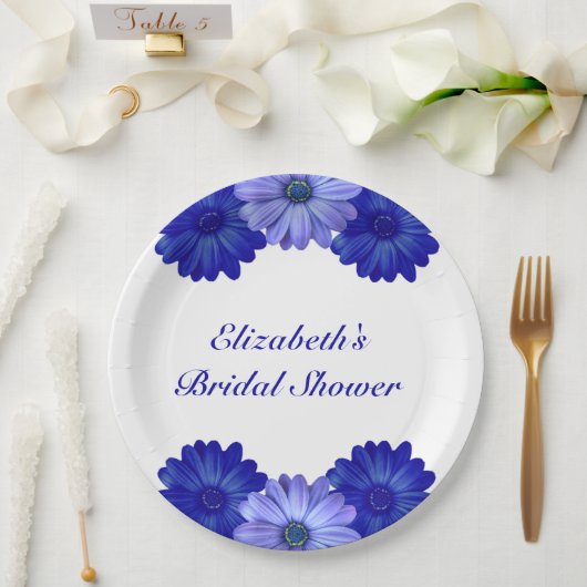 青い花のブライダルシャワー ペーパープレート (ウェディング)