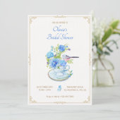 青い花のブーケと鳥のウェディングシャワー 招待状 (スタンド正面)