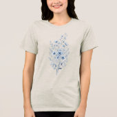 青い花のブーケシャツ、花好きシャツ トライブレンドTシャツ (正面)