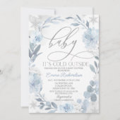 青い花のベイビーシャワー「寒いよ、ベイビー」 招待状 (正面)