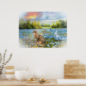 青い花のベッドでベンガルプリント ポスター (キッチン)