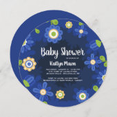 青い花のベビーシャワーの招待状 招待状 (正面/裏面)