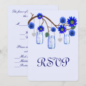 青い花のマスンジャー応答カード 招待状 (正面/裏面)