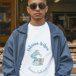 青い花のミキサーロゴ 小さなベーカリービジネス ロゴ Tシャツ