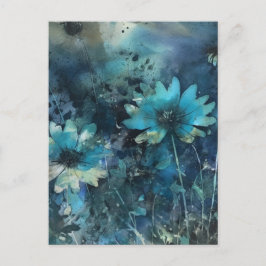 青い花のミックスメディア ポストカード