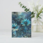 青い花のミックスメディア ポストカード (スタンド正面)