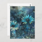 青い花のミックスメディア ポストカード (正面/裏面)