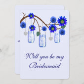 青い花のメイソンジャー ブライドスマイド カード (正面/裏面)