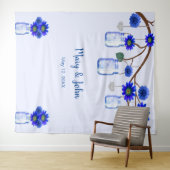 青い花のメイソンジャー 写真用背景 タペストリー (インサイチュ(横))