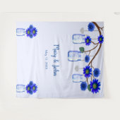 青い花のメイソンジャー 写真用背景 タペストリー (正面(横))