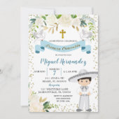 青い花のメキシコの少年の聖体拝領の招待状 招待状 (正面)
