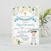 青い花のメキシコの少年聖体拝領招待状 招待状 (スタンド正面)