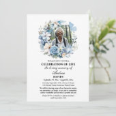青い花のライフセレブレーション2枚の写真の葬儀 招待状 (スタンド正面)