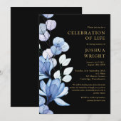 青い花のライフセレブレーション 葬儀 招待状 (正面/裏面)