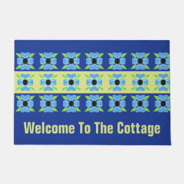 青い花のライム ドアマット