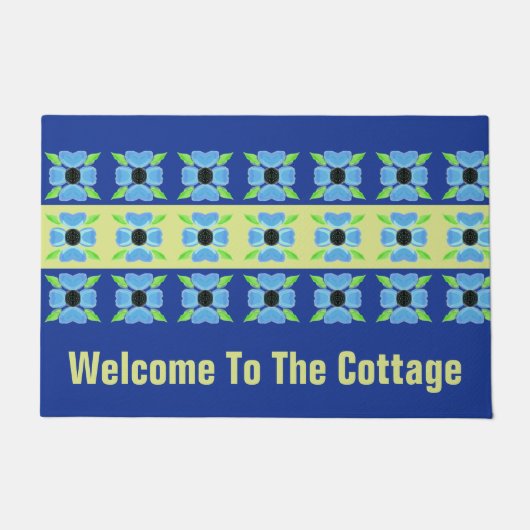 青い花のライム ドアマット (正面)
